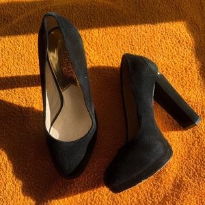 Michael Kors black chunky suede pumps